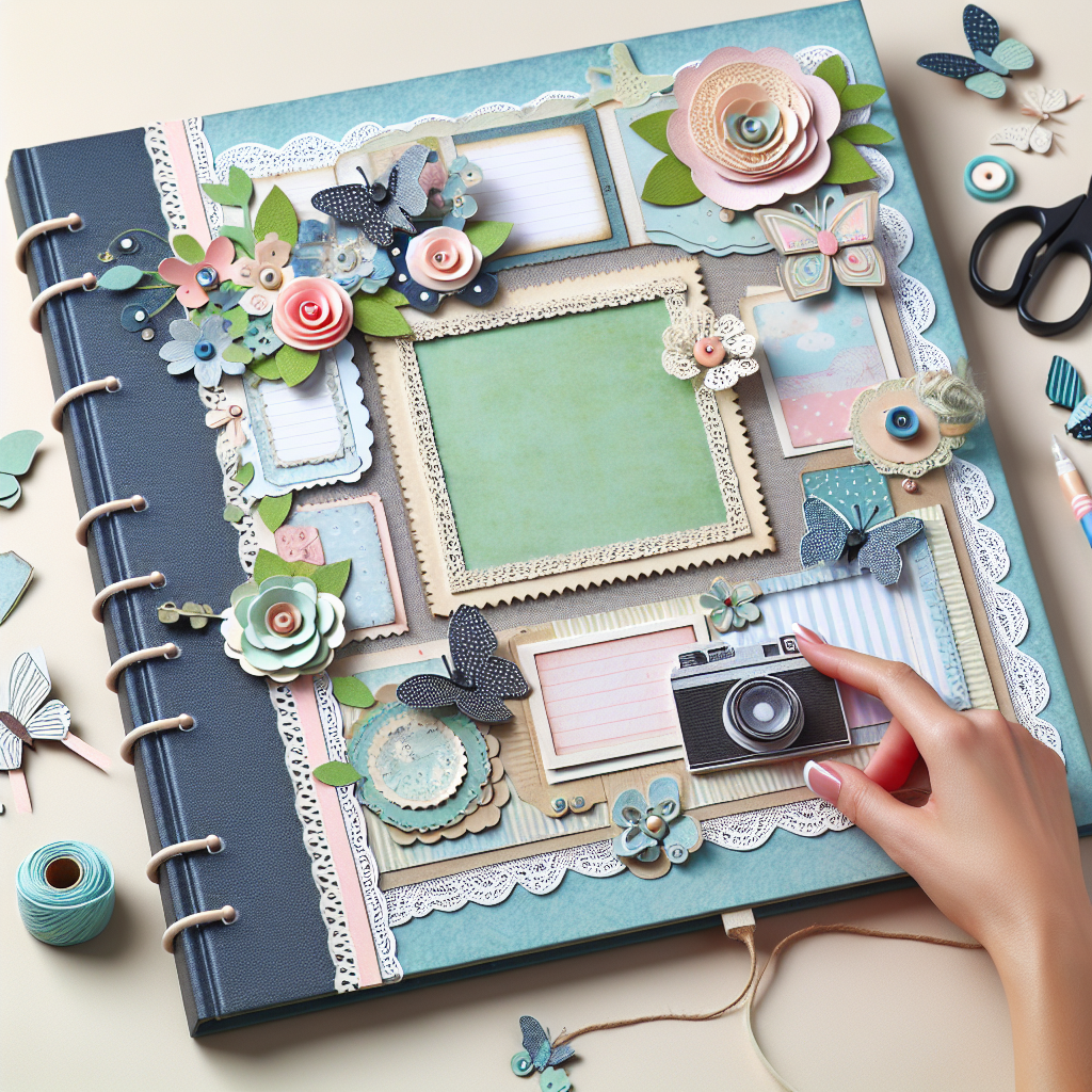 Realistic stock image of handmade scrapbooking album